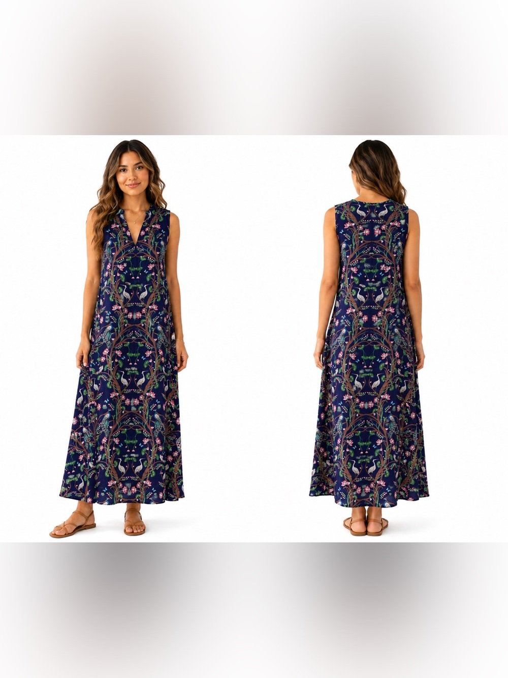 LIMERICK by Abirr n' Nanki Floral Bird Maxi Dress Boho Sleeveless, Size XL